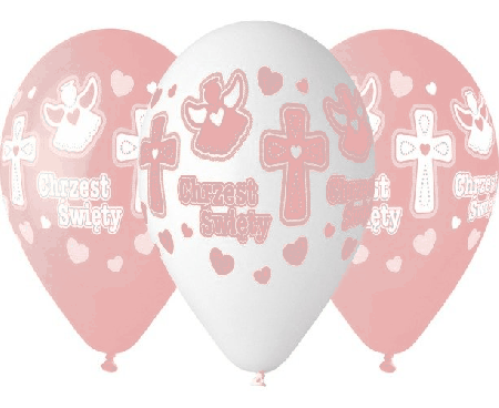 Różowe i białe balony Chrzest Święty